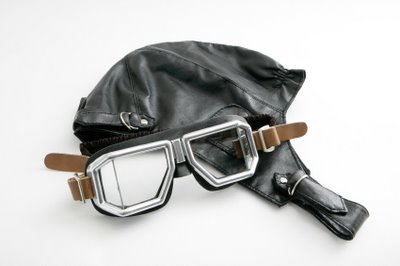 Motorcycle Helmets  Jackets on Early Leather Motorcycle Helmet With Goggles